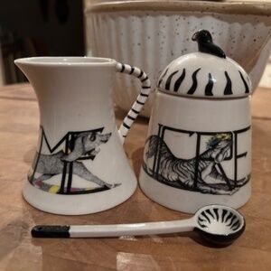 ANTHROPOLOGIE Florence Balducci Animal Alphabet Creamer & Sugar Pot 4 with spoon
